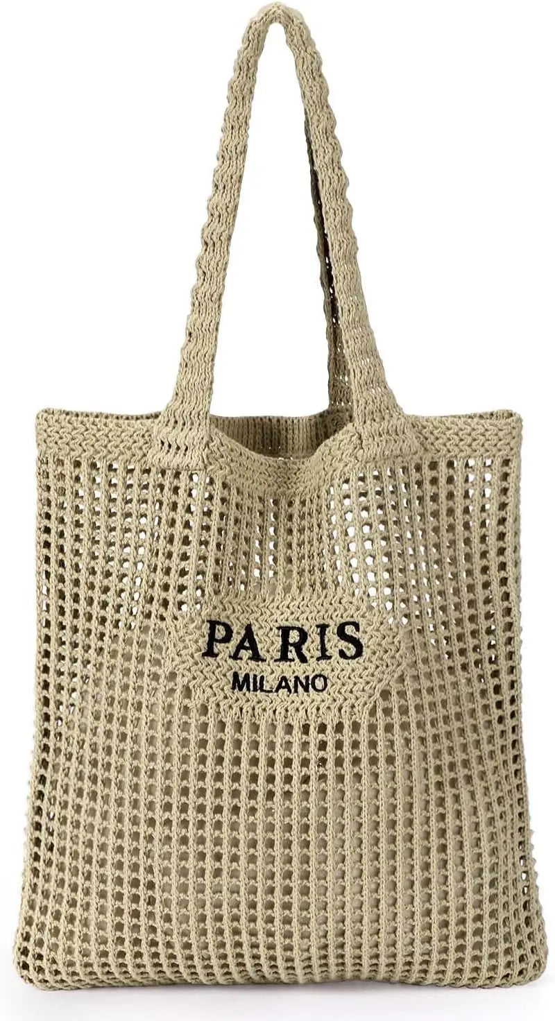 NONECN Crochet Tote Bag For Women Mesh Beach Tote Bag