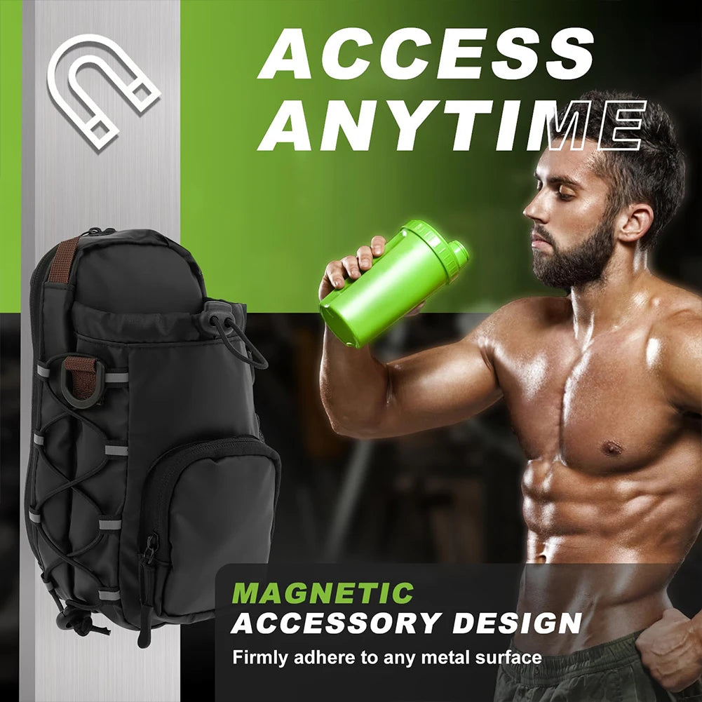 Magnetic Gym Chest Pouch With Water Bottle Holder Crossbody Bag