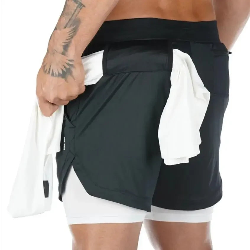 NONECN 2 In 1 Running Shorts Men Quick Dry Fitness