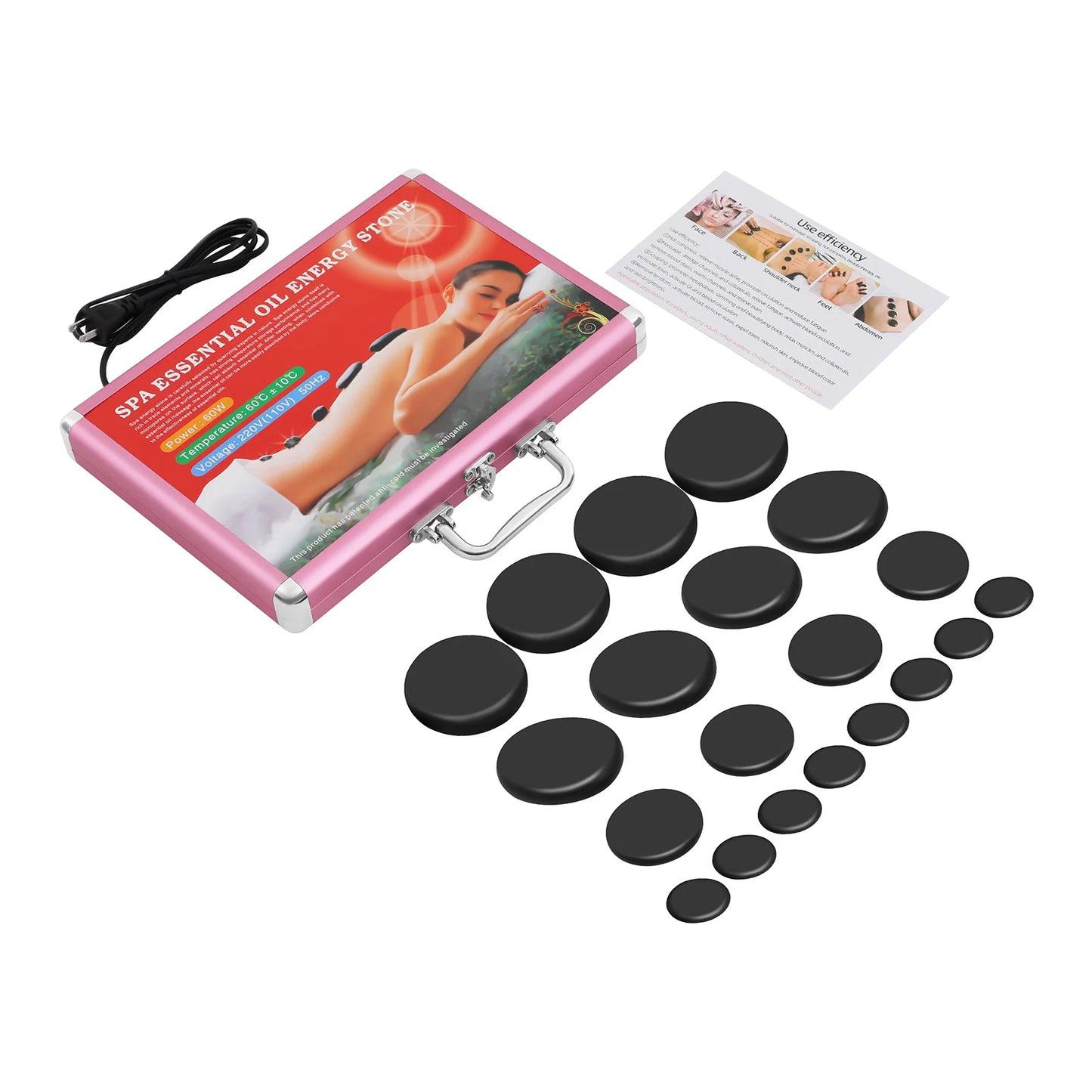 Professional Hot Stone Massage Kit, 20pcs Volcanic Basalt Stones with 110V Heater Box, Spa Therapy Set for Deep Relaxation