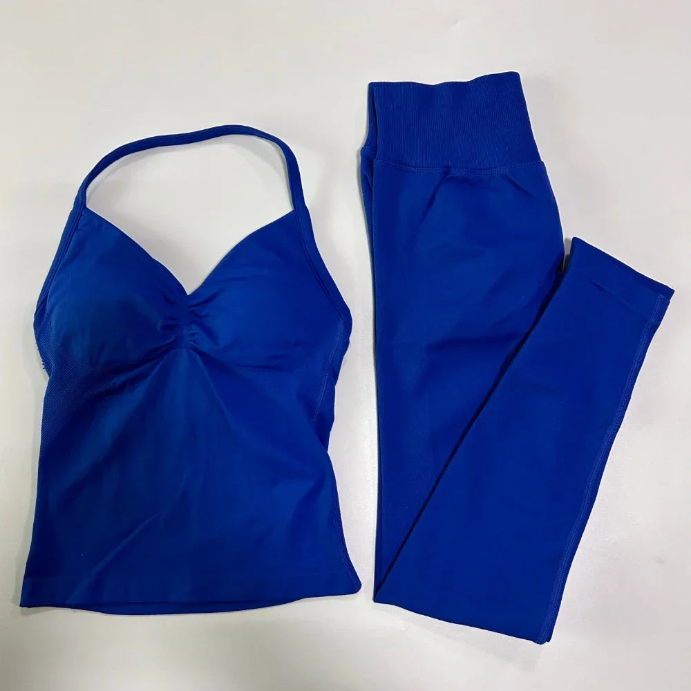 No Logo Seamless Gym Set Women Tank Tops Leggings Activewear