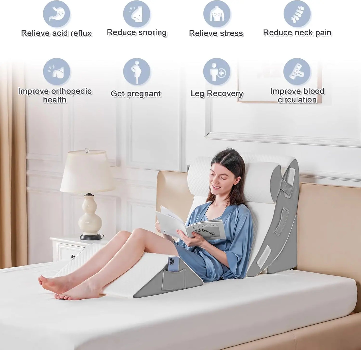 Orthopedic Bed Wedge Pillow Set for Back Pain Relief
