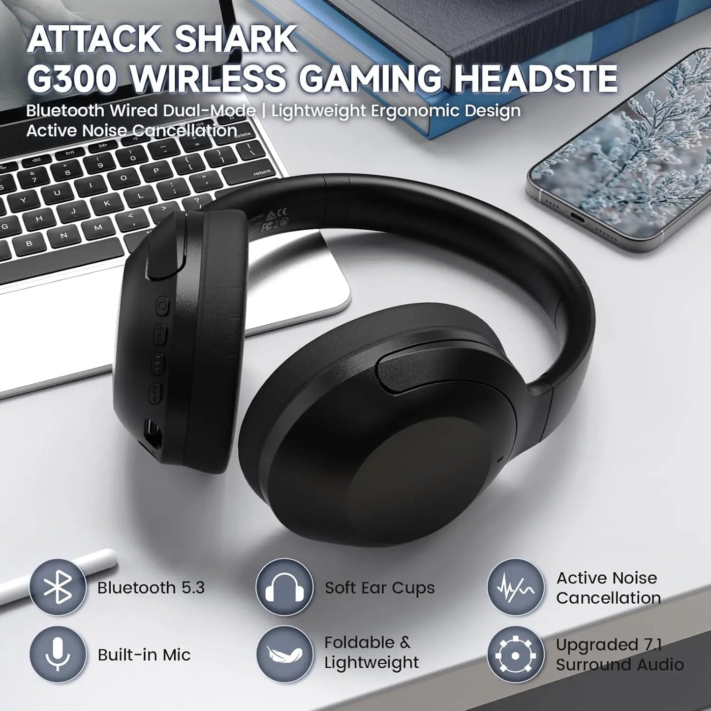 Attack Shark G300 Wireless Bluetooth Headphones With ENC Noise Cancellation