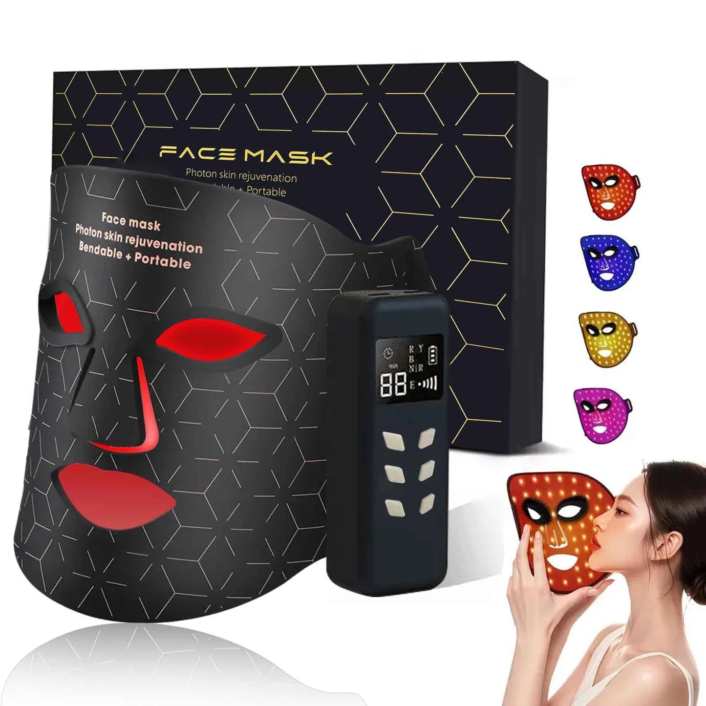 UBilli 4 Modes Portable LED Face Mask Red Light Therapy for Anti Aging