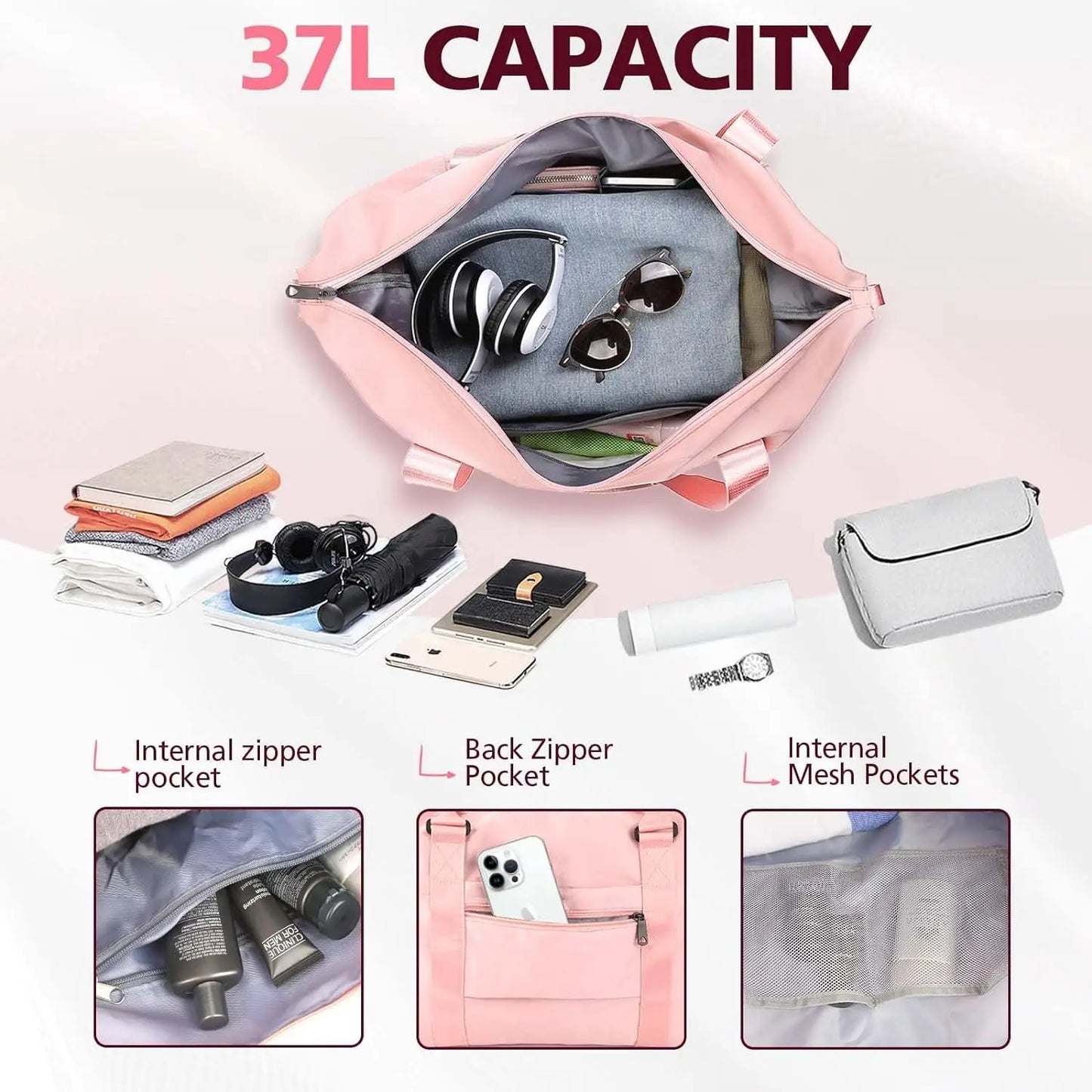 Compact Gym Bag for Women for Travel With Yoga Mat Holder Travel