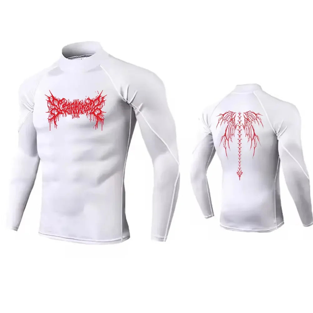 NONECN Y2K Men's Turtleneck Compression Shirt Rash Guard