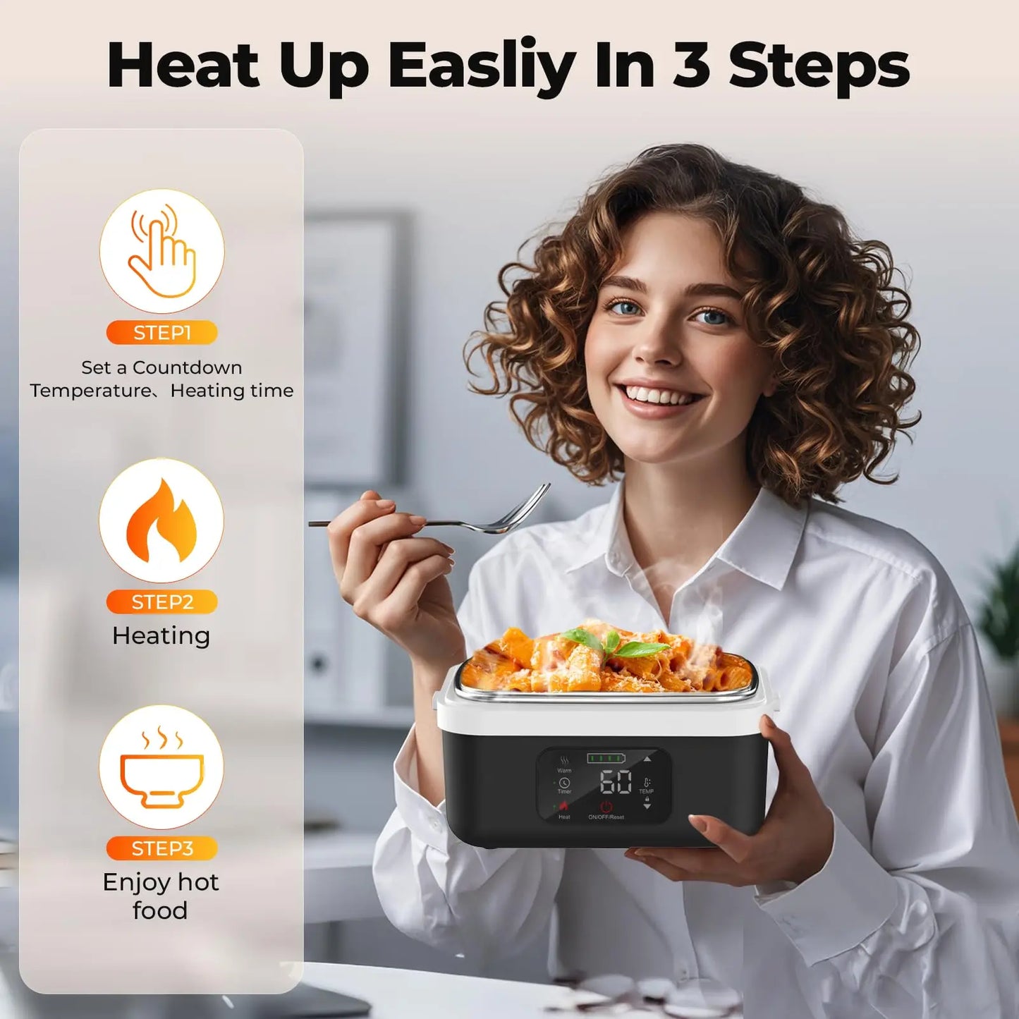 Wireless Insulated Lunch Box With 8000mAh Battery And 60W Warmer