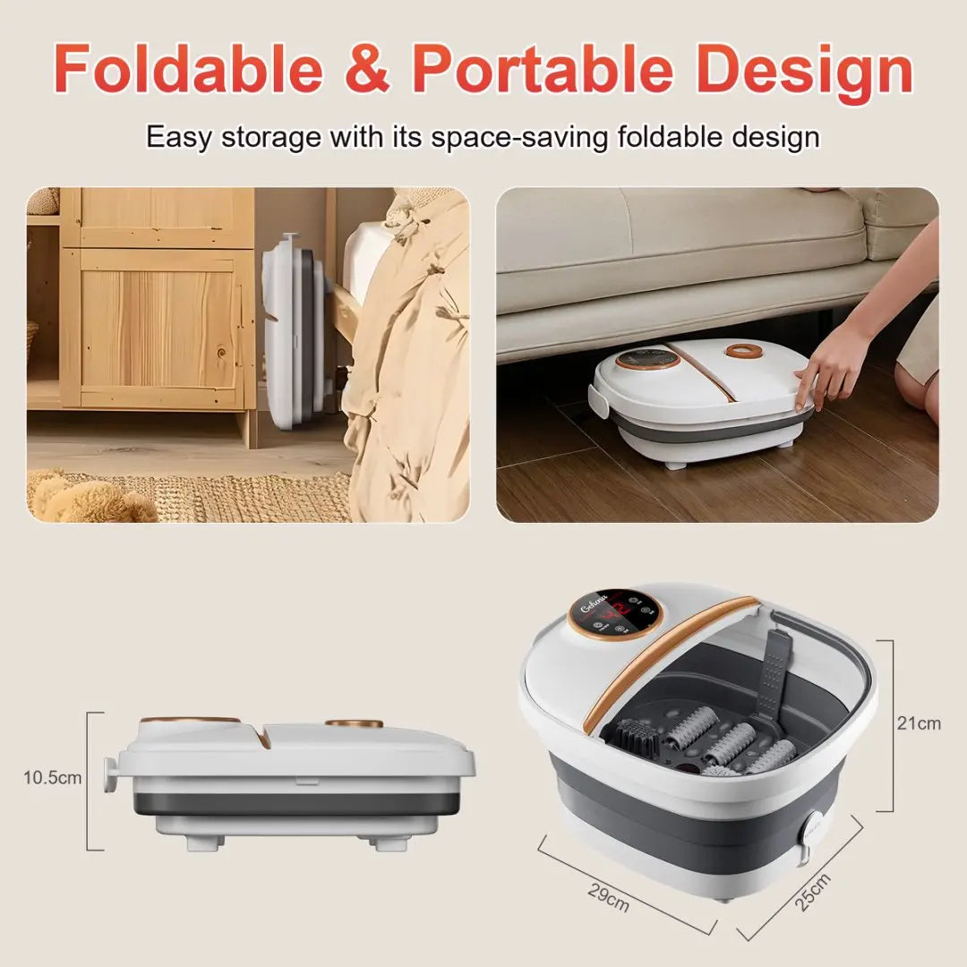 Collapsible Foot Spa Massager Electric Foldable Foot Soaker Tub with Remote Control 24 Heating Levels 6 Massage Rollers Surfing