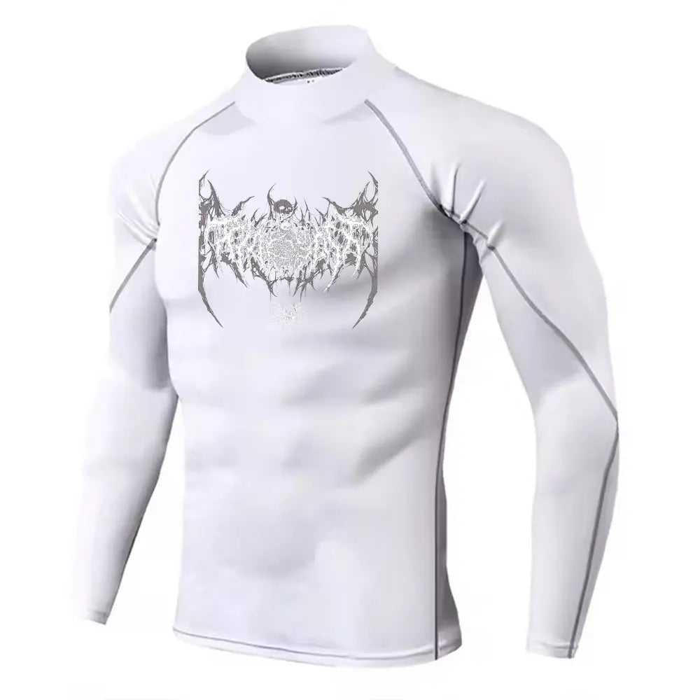 NONECN Y2K Men's Turtleneck Compression Shirt Rash Guard
