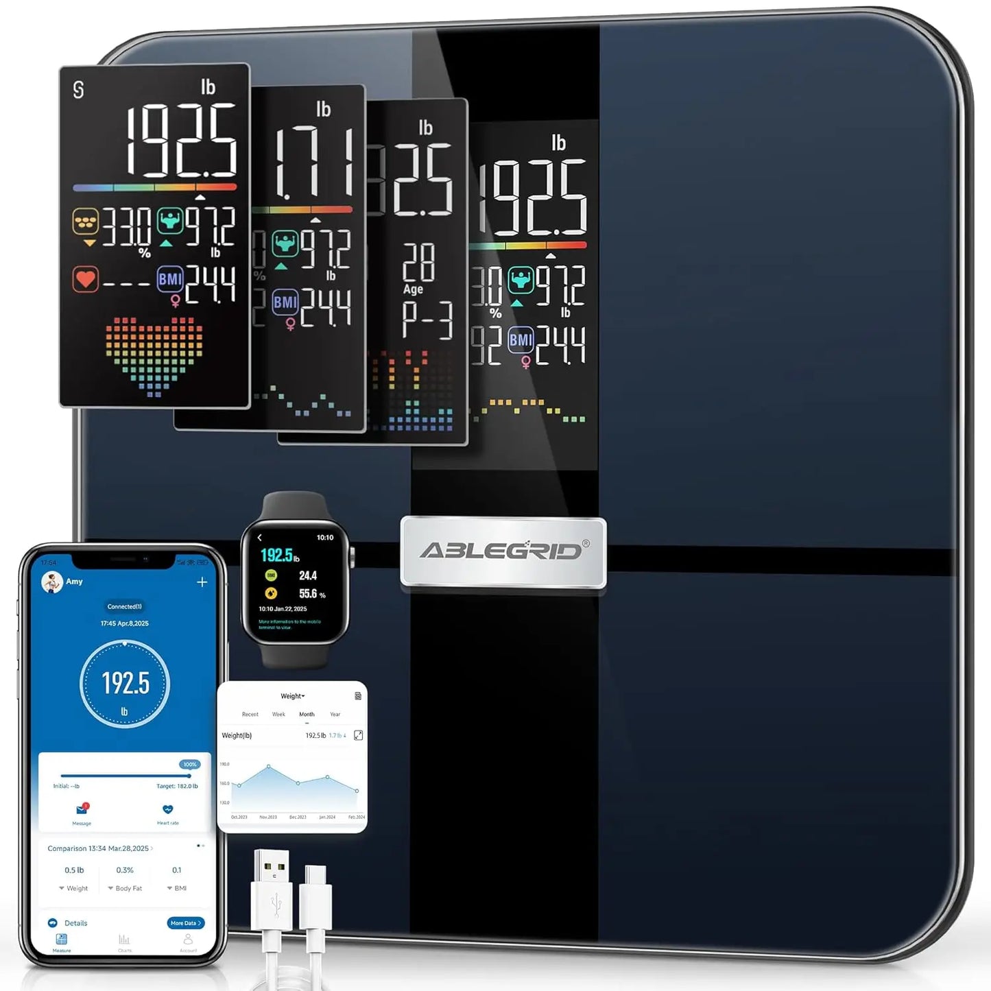 Smart Body Fat Scale With 22 Health Metrics Heart Rate Monitor 400lb