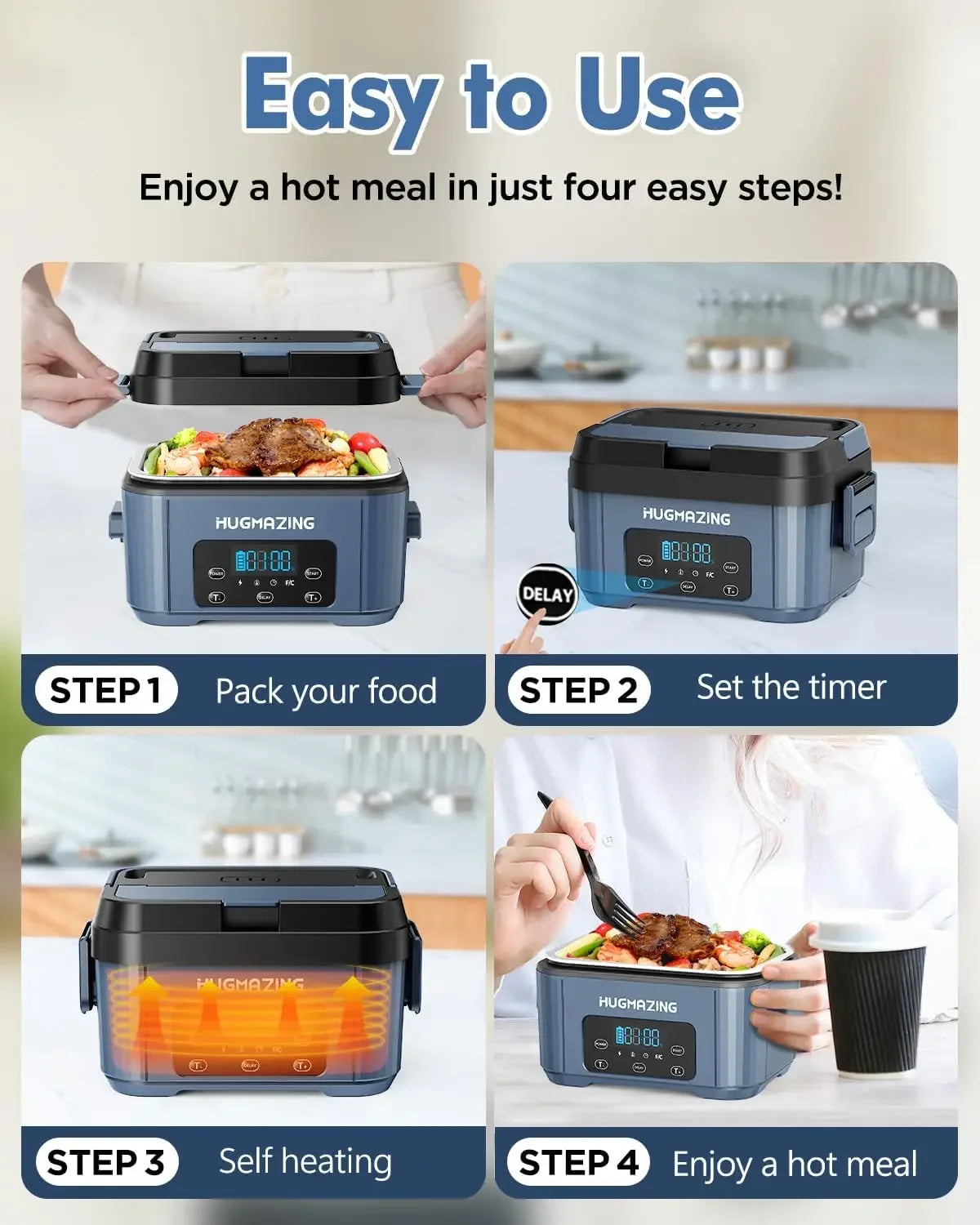 Cordless Electric Lunch Box Rechargeable Self Heating Warmer Container