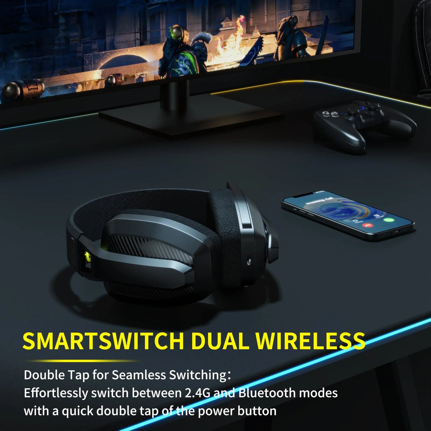 BINNUNE 2.4GHz Wireless Gaming Headset With Microphone For PS5 PC