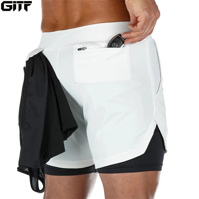 NONECN 2 In 1 Running Shorts Men Quick Dry Fitness