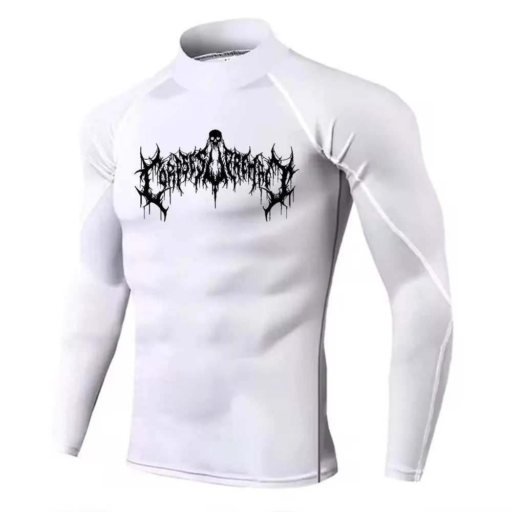 NONECN Y2K Men's Turtleneck Compression Shirt Rash Guard
