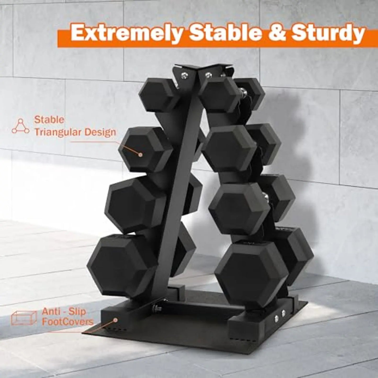 Dumbbell Set With Storage Rack Rubber Coated Hex Weights