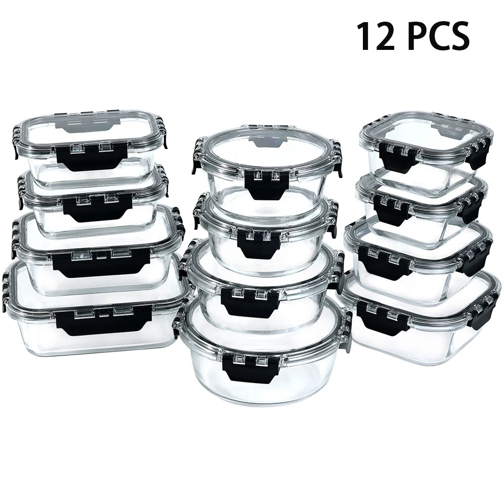 Glass Lunch Containers, 12-Piece, BPA Free, Dishwasher Safe