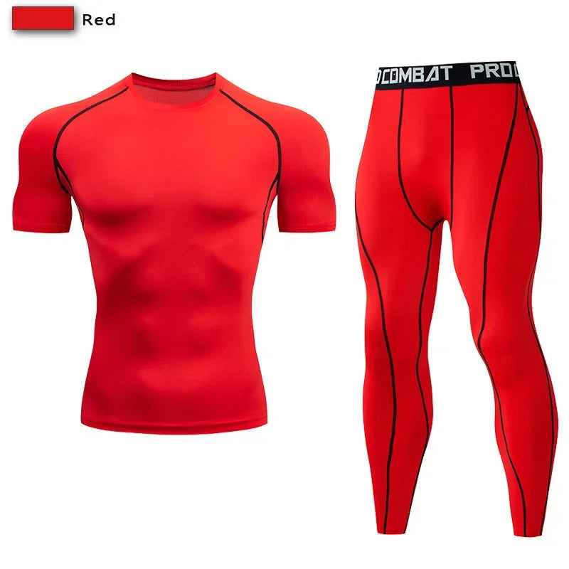 Men Compression Sportswear Set Elastic Training Yoga Tracksuit Pants