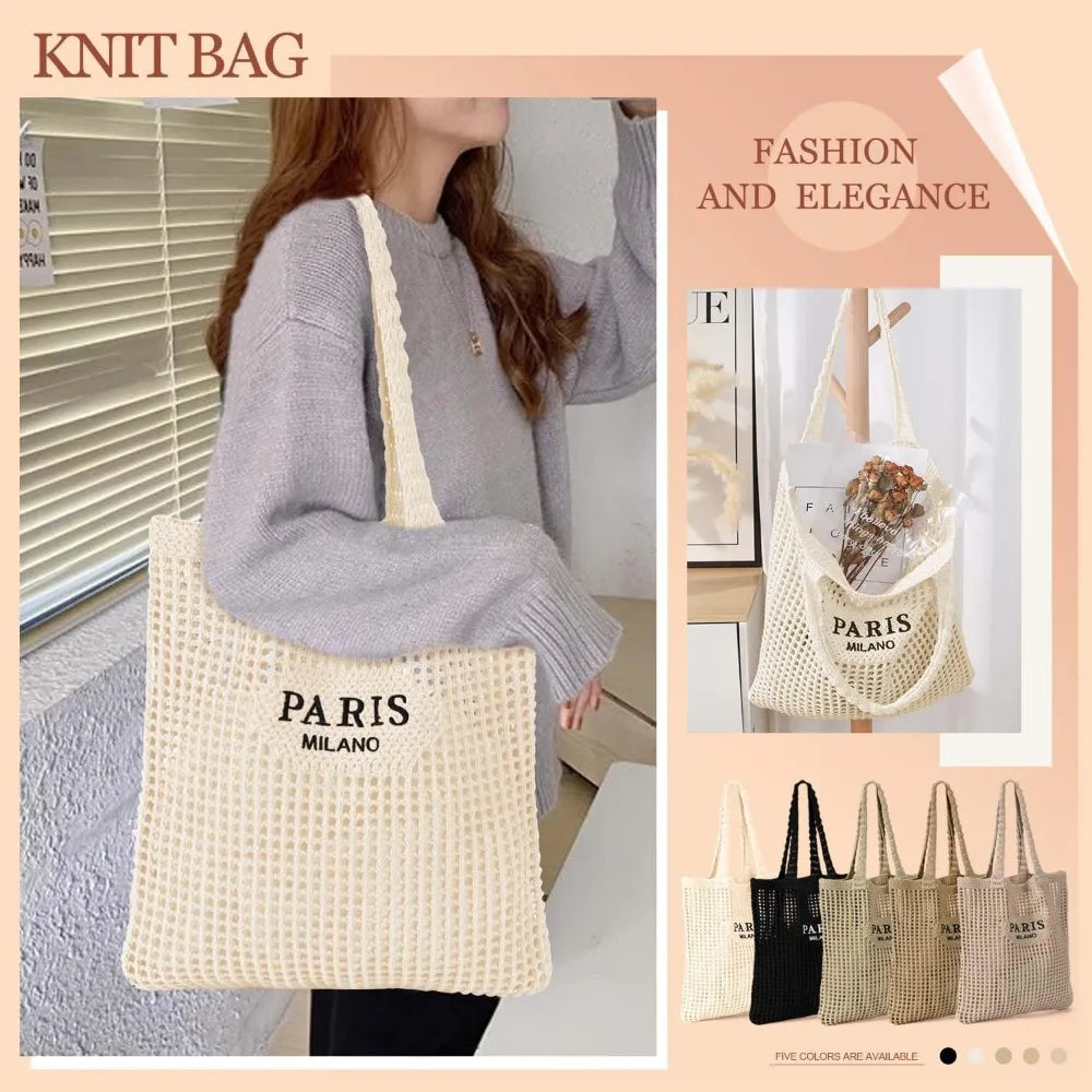 NONECN Crochet Tote Bag For Women Mesh Beach Tote Bag