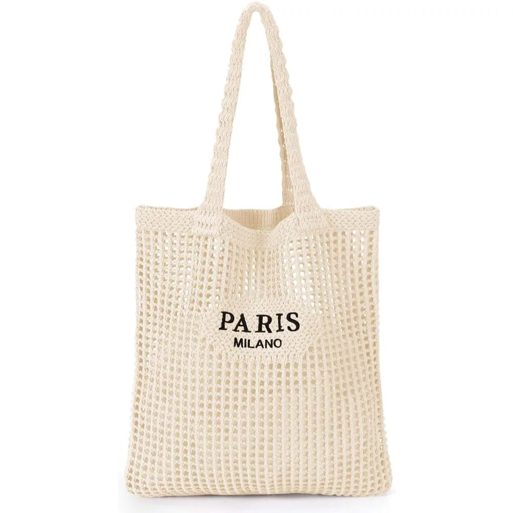 NONECN Crochet Tote Bag For Women Mesh Beach Tote Bag