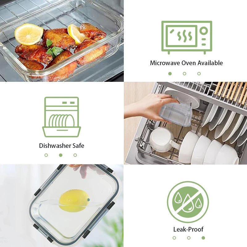 Glass Lunch Containers, 12-Piece, BPA Free, Dishwasher Safe