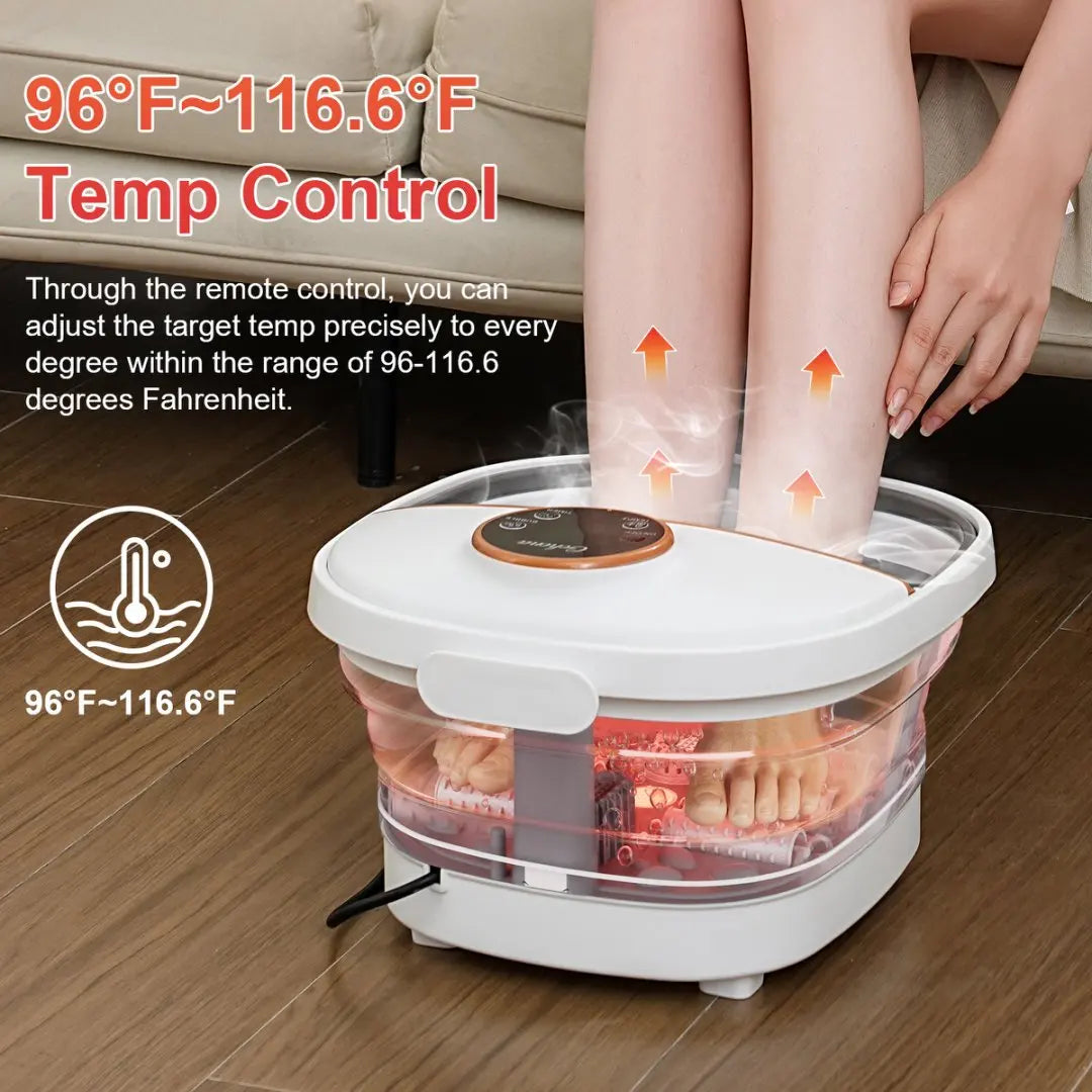 Collapsible Foot Spa Massager Electric Foldable Foot Soaker Tub with Remote Control 24 Heating Levels 6 Massage Rollers Surfing