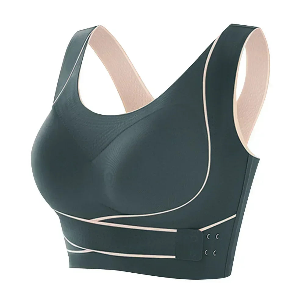 NONECN Wireless Padded Sports Bra Front Adjustable Buckle