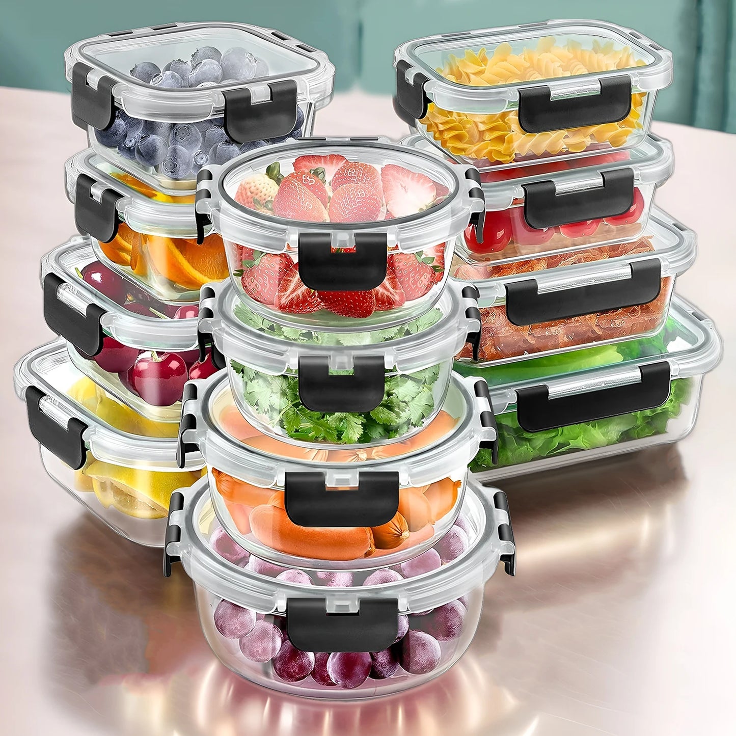 Glass Lunch Containers, 12-Piece, BPA Free, Dishwasher Safe
