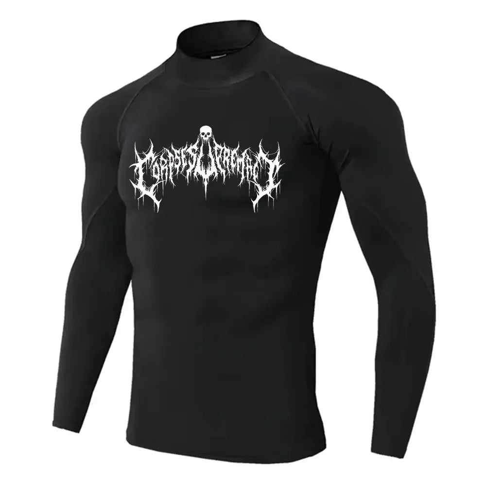 NONECN Y2K Men's Turtleneck Compression Shirt Rash Guard