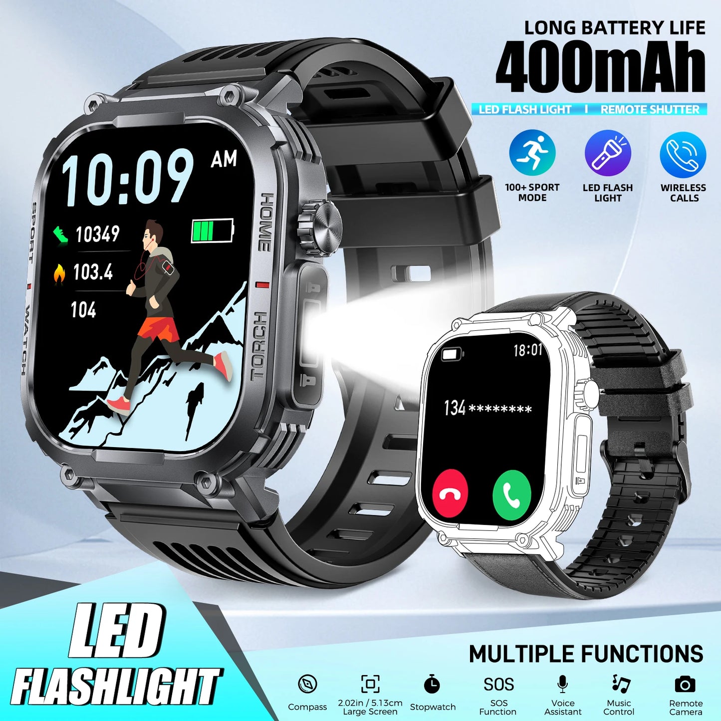 LaNikar S320B Smart Watch with Compass and LED Flashlight