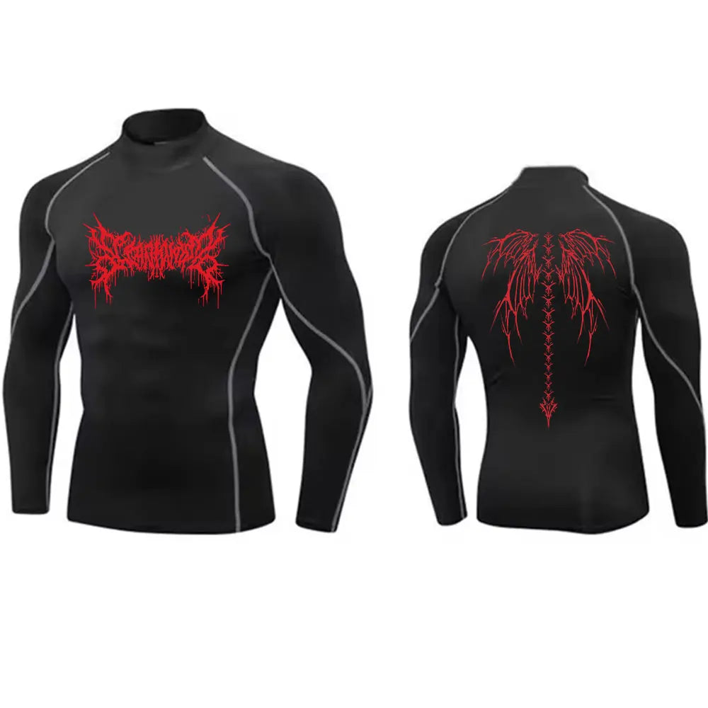 NONECN Y2K Men's Turtleneck Compression Shirt Rash Guard