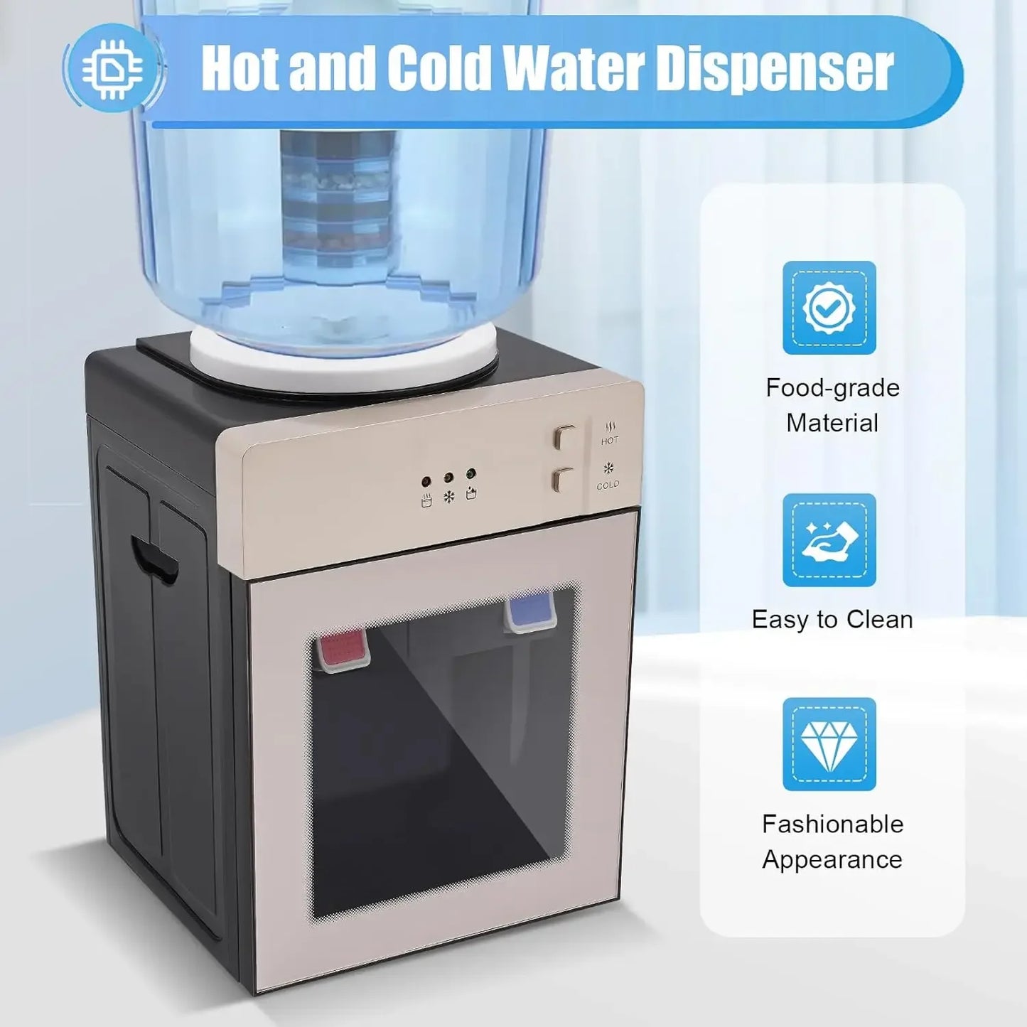 5Gallon Top Loading Water Cooler Dispenser,Hot/Cold Drinking Machine,Countertop water dispenser with three temperature settings