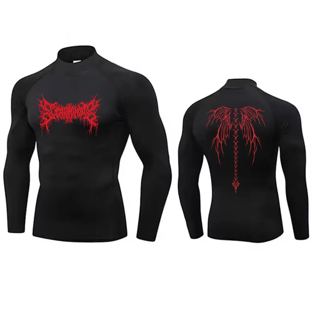 NONECN Y2K Men's Turtleneck Compression Shirt Rash Guard