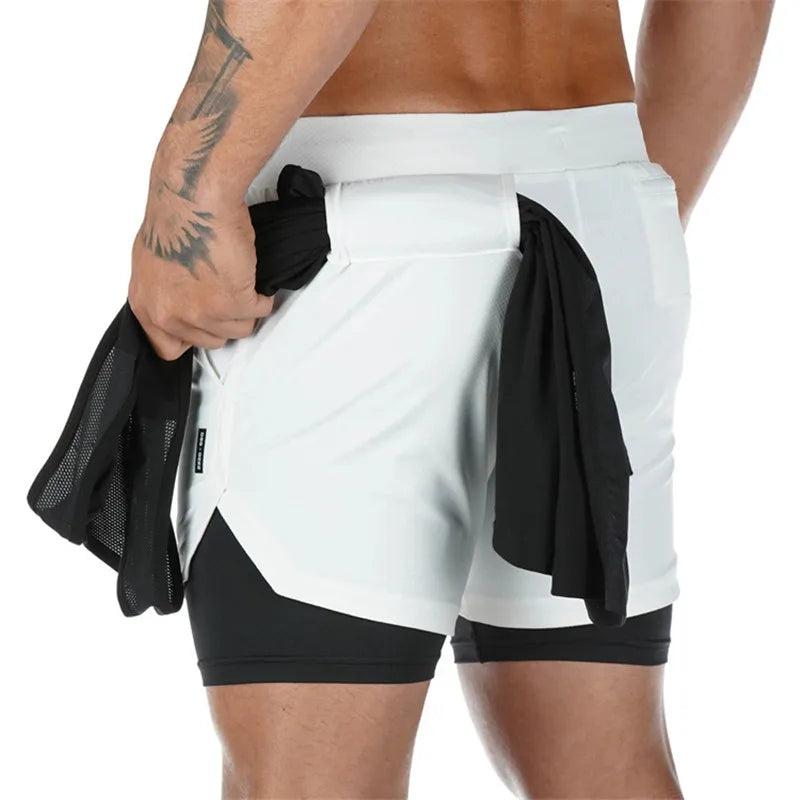 NONECN 2 In 1 Running Shorts Men Quick Dry Fitness