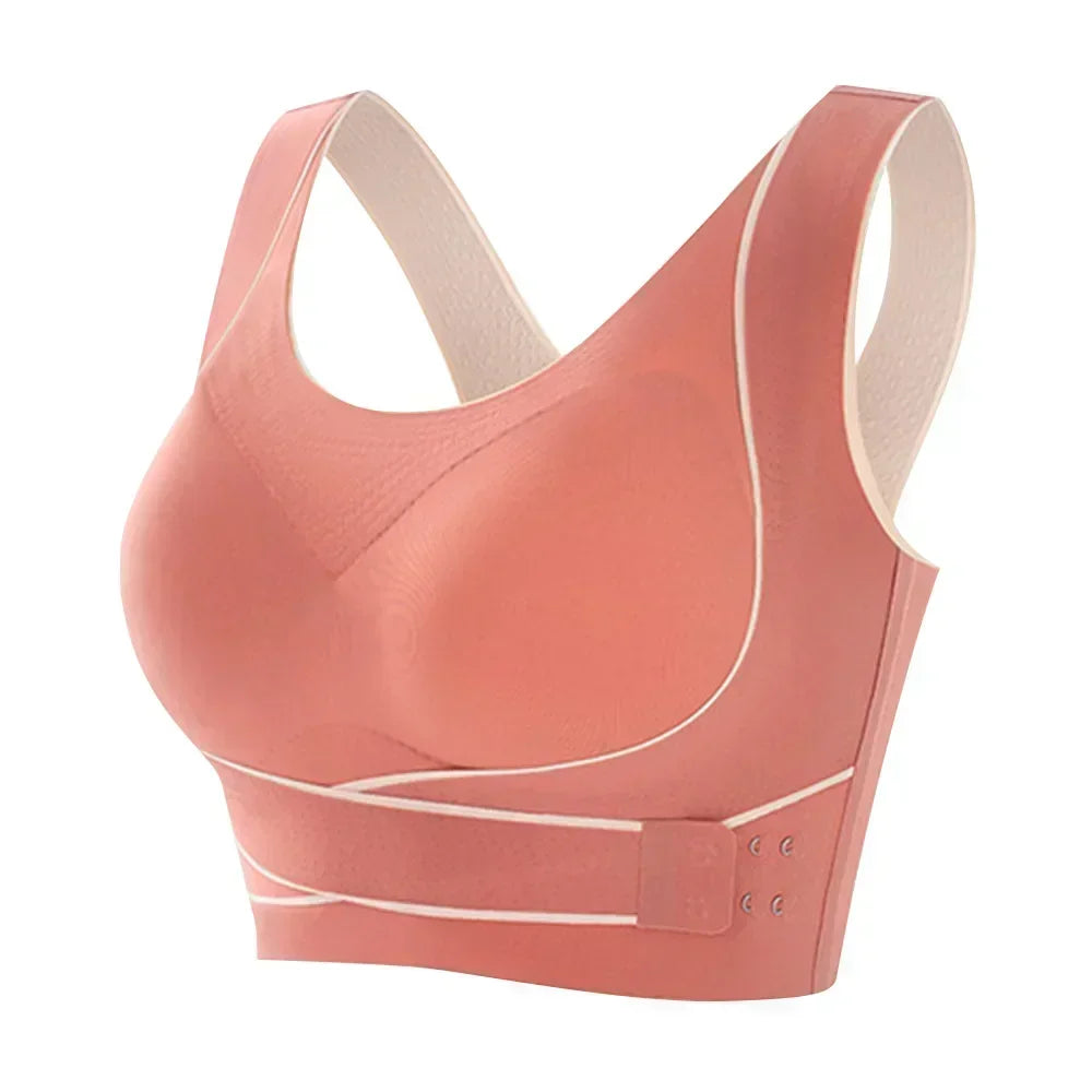 NONECN Wireless Padded Sports Bra Front Adjustable Buckle