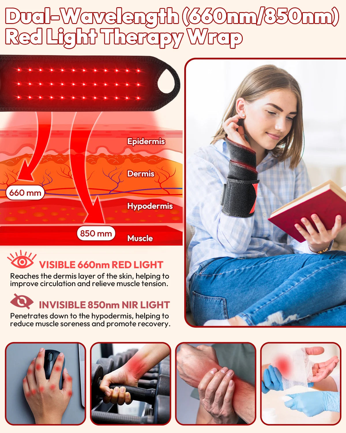 Cordless Infrared Light Therapy Wrap With Heat And Vibration