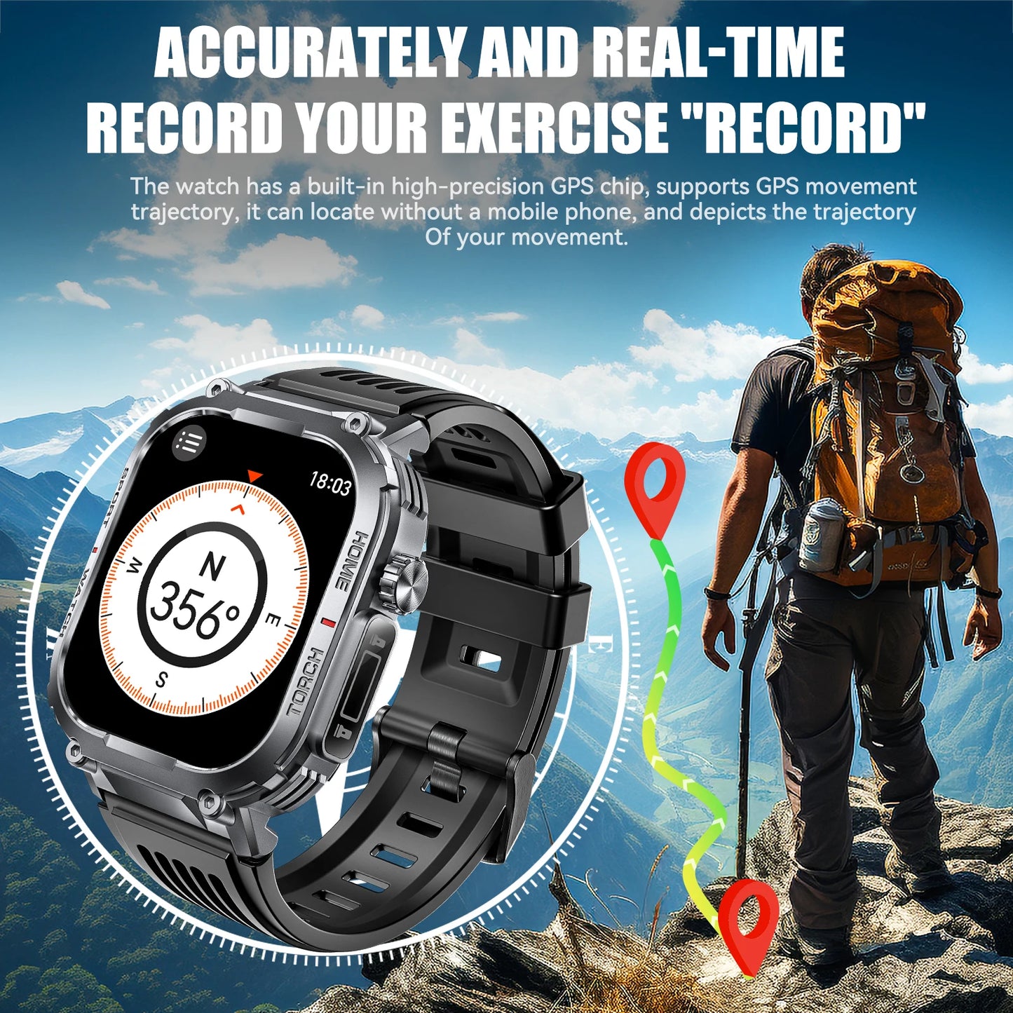 LaNikar S320B Smart Watch with Compass and LED Flashlight