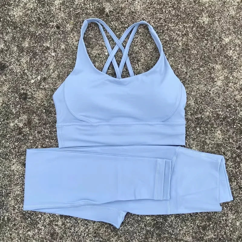 Two-Piece Compression Yoga Set High Waist Leggings And Sports Bra