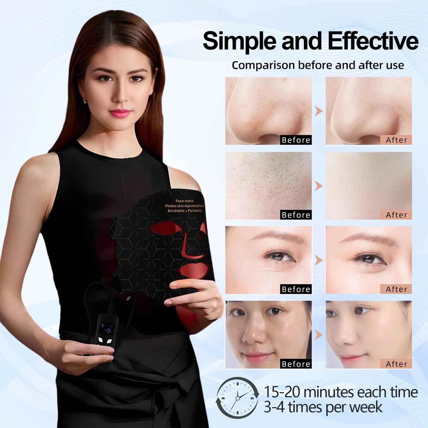 UBilli 4 Modes Portable LED Face Mask Red Light Therapy for Anti Aging