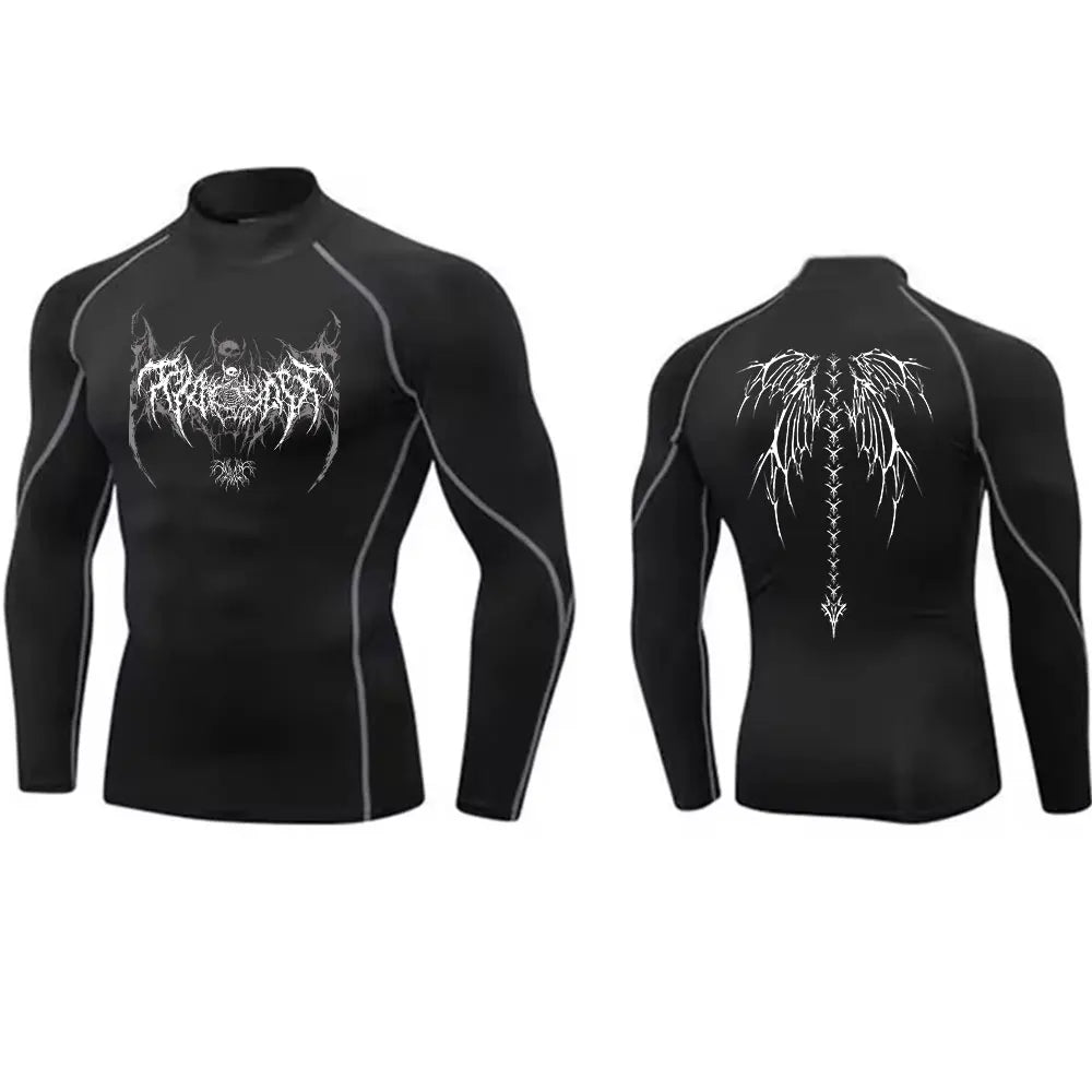 NONECN Y2K Men's Turtleneck Compression Shirt Rash Guard