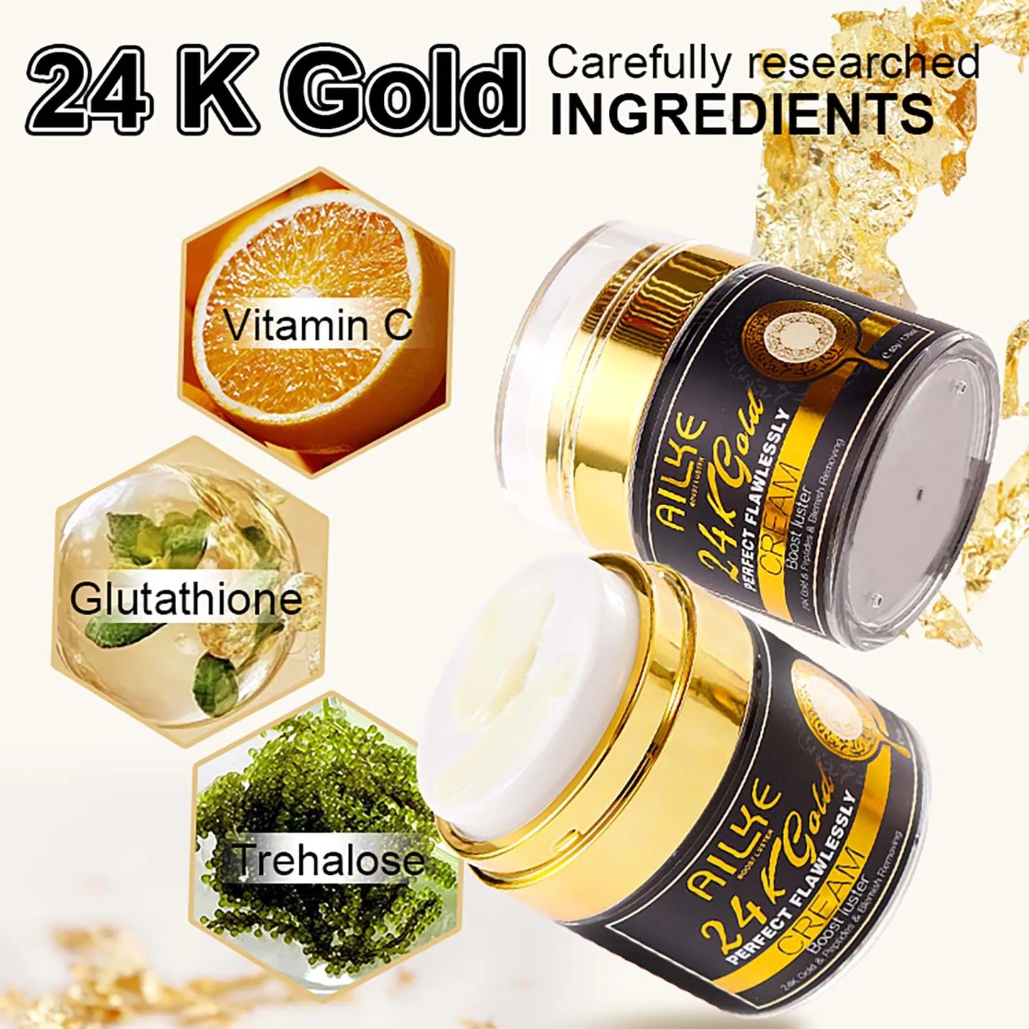 AILKE 24k Gold Face Cream Whitening Dark Spots Glutathione